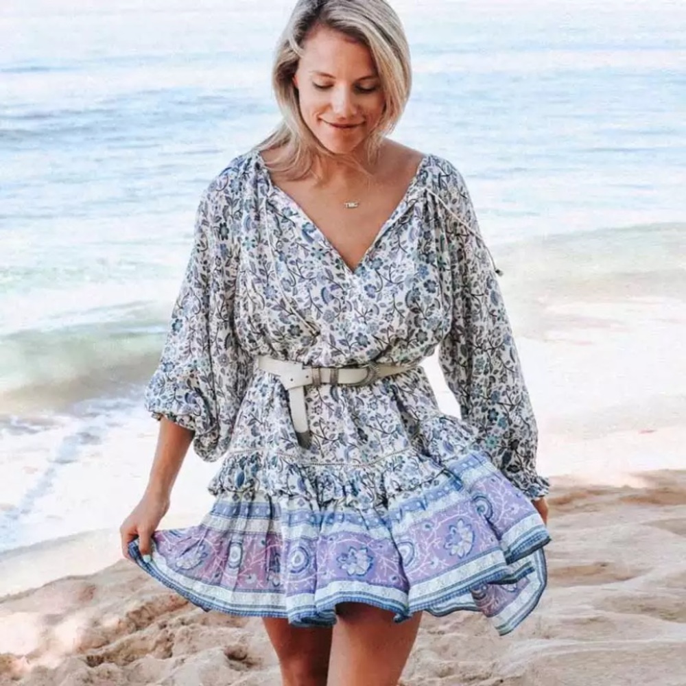 SOLD OUT Purple & Teal Gypsy Boho Festival Floral Dress - Picture 6 of 9